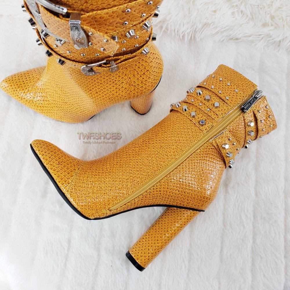 Final Sale Strap Top Studded 4" Chunky Heel Ankle Boots - Picture 13 of 15